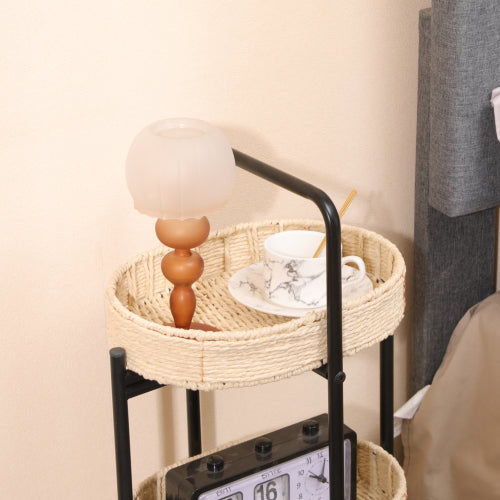 AEELLEEA 3-Tier Woven Storage Rack, Handwoven Basket Shelf with Metal Frame, Freestanding Narrow Organizer for Bedroom Living Room Entryway