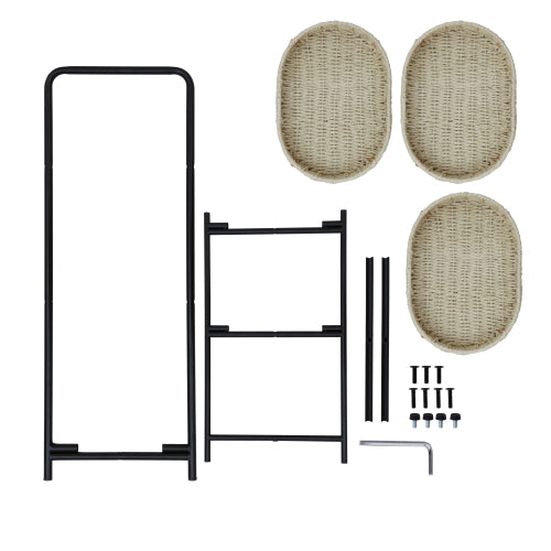 AEELLEEA 3-Tier Woven Storage Rack, Handwoven Basket Shelf with Metal Frame, Freestanding Narrow Organizer for Bedroom Living Room Entryway