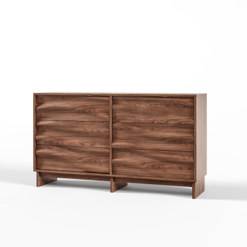 AEELLEEA 6 Drawer Dresser, Wood Grain Wave Front Chest of Drawers, Wide Storage Cabinet with Anti-Tip Device for Bedroom Living Room Hallway