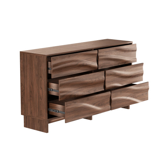 AEELLEEA 6 Drawer Dresser, Wood Grain Wave Front Chest of Drawers, Wide Storage Cabinet with Anti-Tip Device for Bedroom Living Room Hallway