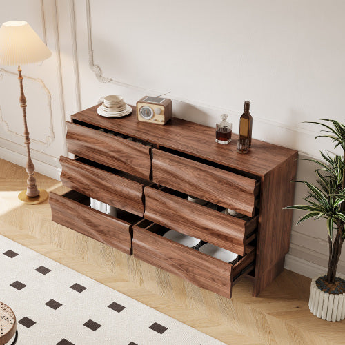 AEELLEEA 6 Drawer Wide Dresser, Wood Grain Wave Front Chest of Drawers, Large Storage Cabinet with Anti-Tip Device for Bedroom Living Room