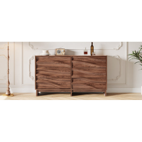 AEELLEEA 6 Drawer Wide Dresser, Wood Grain Wave Front Chest of Drawers, Large Storage Cabinet with Anti-Tip Device for Bedroom Living Room