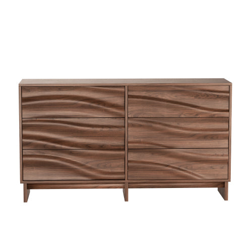 AEELLEEA 6 Drawer Wide Dresser, Wood Grain Wave Front Chest of Drawers, Large Storage Cabinet with Anti-Tip Device for Bedroom Living Room