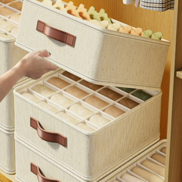 AEELLEEA 2 Pack 20 Grid Underwear Drawer Organizer, Foldable Fabric Closet Storage Box with Handle for Socks Underwear Ties, Beige