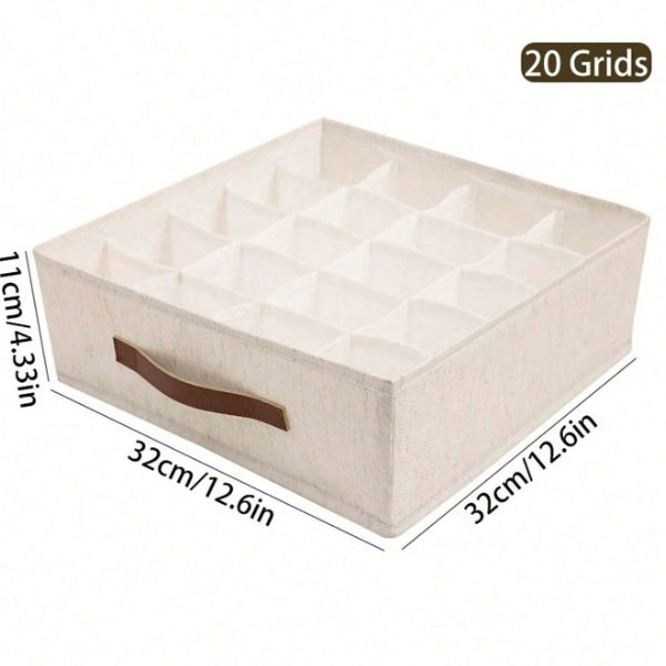 AEELLEEA 2 Pack 20 Grid Underwear Drawer Organizer, Foldable Fabric Closet Storage Box with Handle for Socks Underwear Ties, Beige