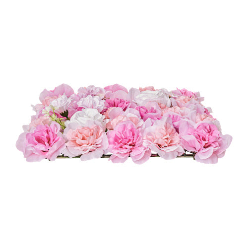 AEELLEEA Artificial Flower Wall Panels, Pink Rose Peony Floral Backdrop, 15x15 Inch Faux Flower Mat for Wedding Party Photo Background Decor