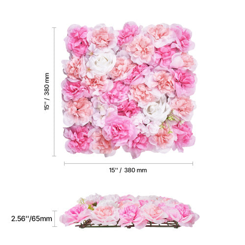 AEELLEEA Artificial Flower Wall Panels, Pink Rose Peony Floral Backdrop, 15x15 Inch Faux Flower Mat for Wedding Party Photo Background Decor