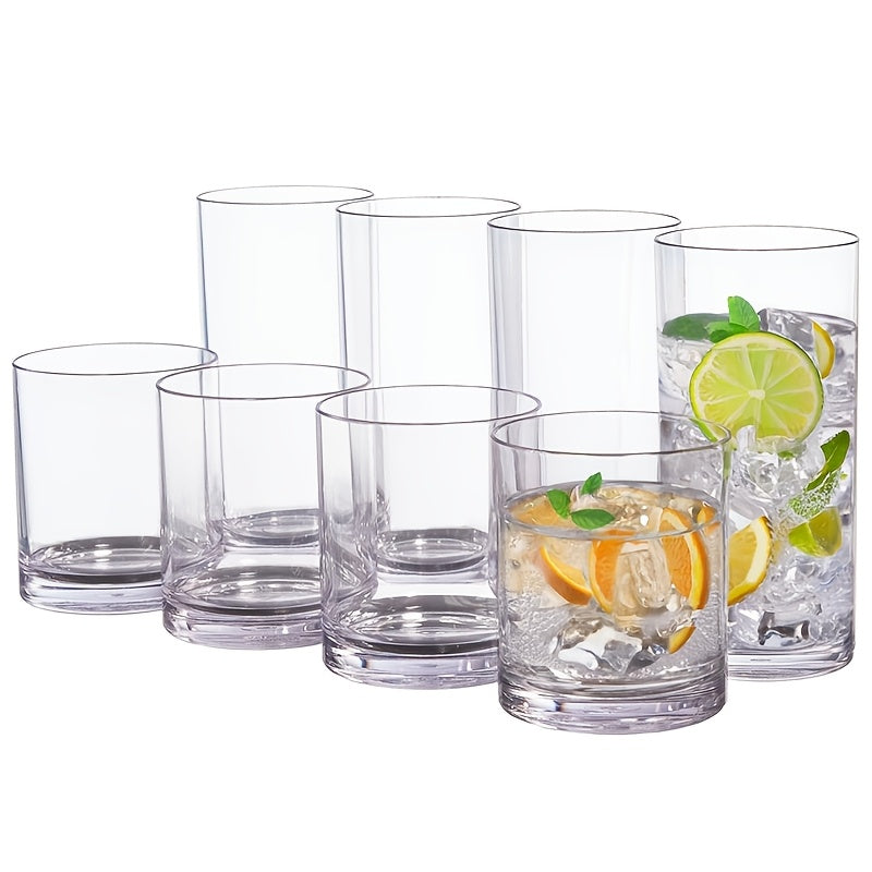 AEELLEEA 8 Pack Glass Drinking Glasses, 12 oz and 16 oz Clear Tumbler Set for Water Juice Coffee Soda, Straight Sided, Dishwasher Safe