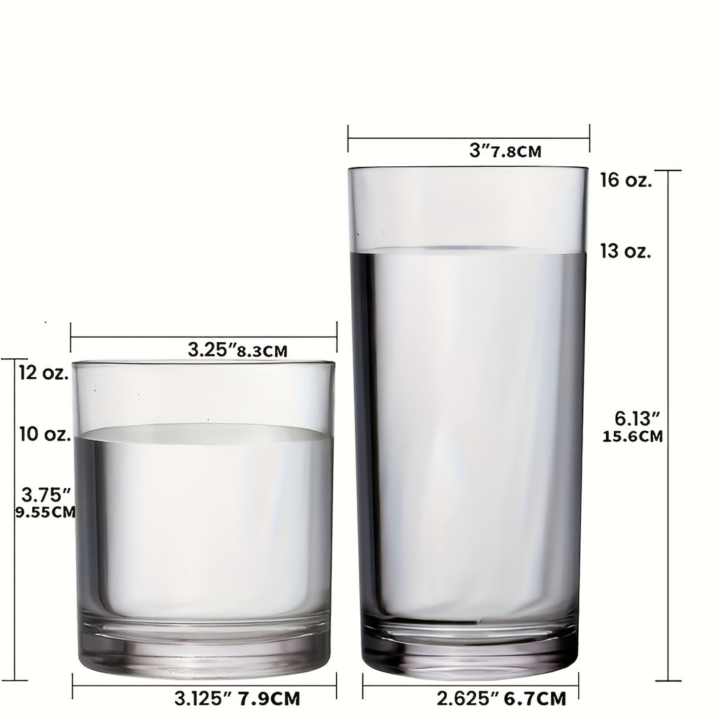 AEELLEEA 8 Pack Glass Drinking Glasses, 12 oz and 16 oz Clear Tumbler Set for Water Juice Coffee Soda, Straight Sided, Dishwasher Safe