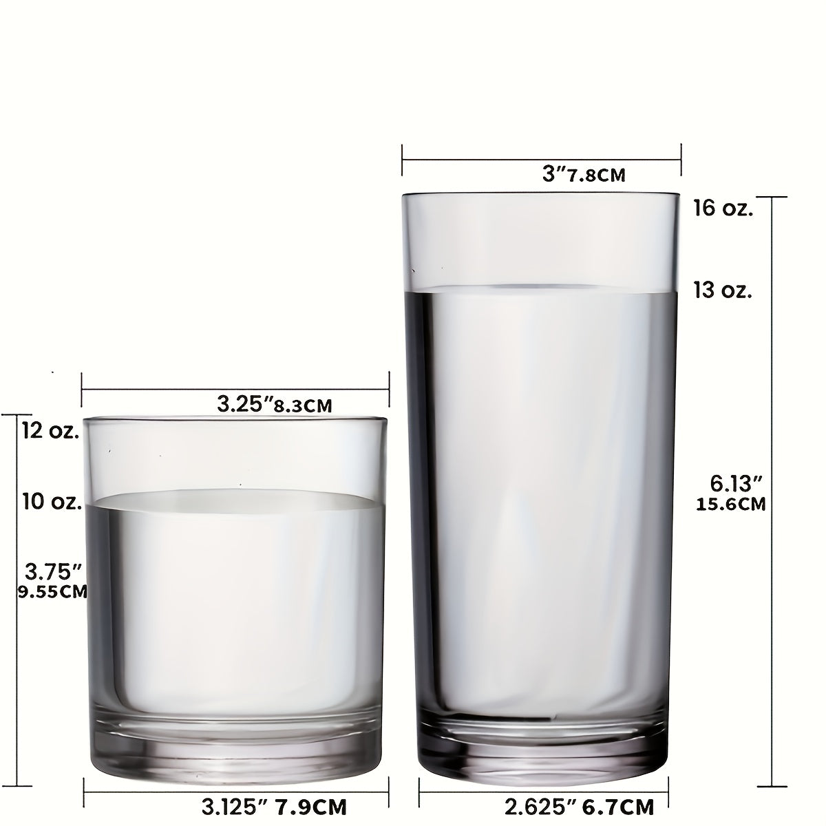 AEELLEEA 8 Pack Glass Drinking Glasses, 12 oz and 16 oz Clear Tumbler Set for Water Juice Coffee Soda, Straight Sided, Dishwasher Safe