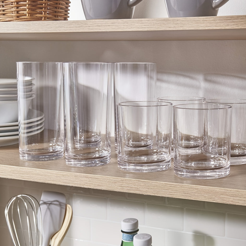 AEELLEEA 8 Pack Glass Drinking Glasses, 12 oz and 16 oz Clear Tumbler Set for Water Juice Coffee Soda, Straight Sided, Dishwasher Safe