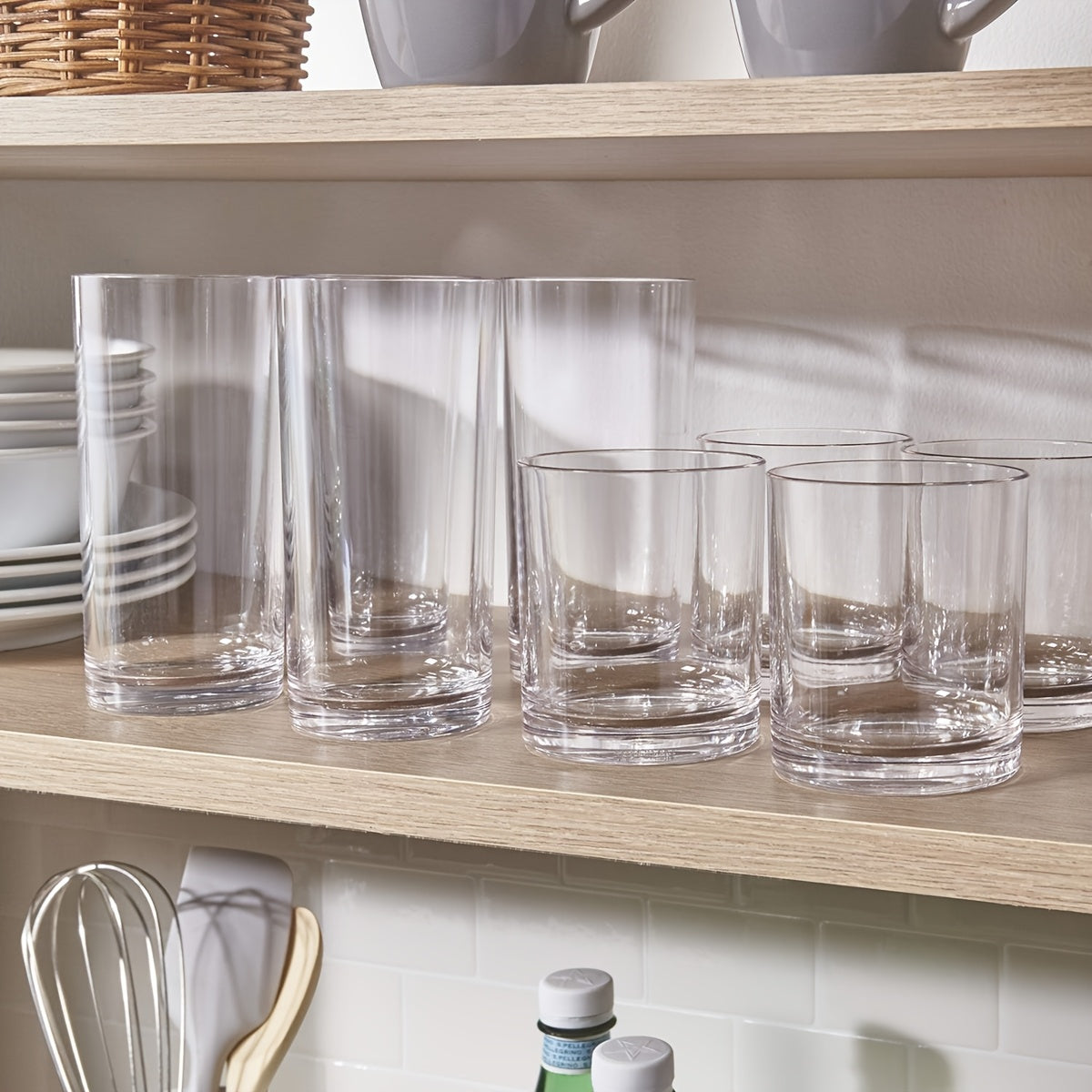 AEELLEEA 8 Pack Glass Drinking Glasses, 12 oz and 16 oz Clear Tumbler Set for Water Juice Coffee Soda, Straight Sided, Dishwasher Safe