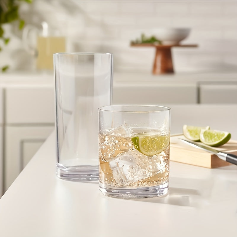 AEELLEEA 8 Pack Glass Drinking Glasses, 12 oz and 16 oz Clear Tumbler Set for Water Juice Coffee Soda, Straight Sided, Dishwasher Safe