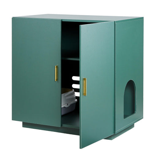 AEELLEEA Cat Litter Box Enclosure, Hidden Cat Litter Cabinet with Double Doors, Indoor Wooden Cat House Side Table with Vent Slots