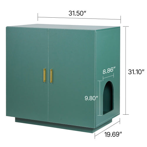 AEELLEEA Cat Litter Box Enclosure, Hidden Cat Litter Cabinet with Double Doors, Indoor Wooden Cat House Side Table with Vent Slots