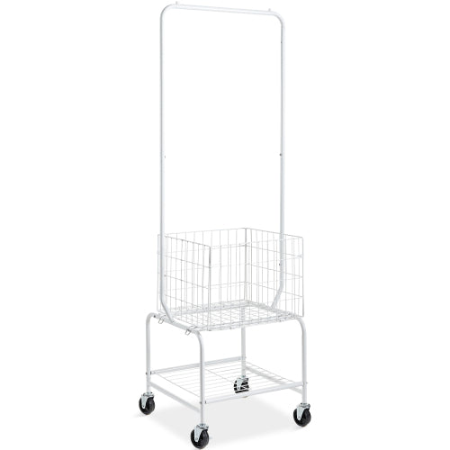 AEELLEEA Rolling Garment Rack, Metal Clothes Rack with Hanging Rod, Wire Basket and Bottom Storage Shelf, Mobile Laundry Cart with Lockable Wheels