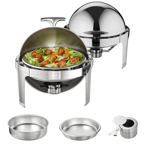 AEELLEEA Round Roll Top Chafing Dish, Stainless Steel Buffet Warmer for Catering Party Banquet