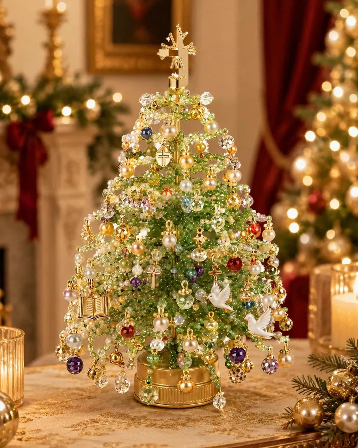 aeelleea DIY Beaded Christmas Tree Craft Kit for Adults, Warm LED Light Tabletop Tree with Star Tree Topper, Beads & Pendants, Desktop Decor, Christmas
