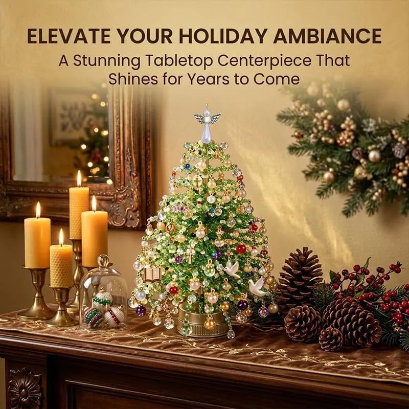 aeelleea DIY Beaded Christmas Tree Craft Kit for Adults, Warm LED Light Tabletop Tree with Star Tree Topper, Beads & Pendants, Desktop Decor, Christmas