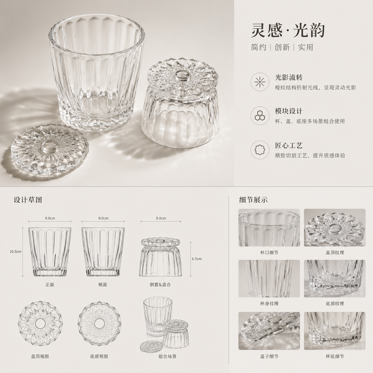 AEELLEEA 6 Pack Ribbed Glass Tumblers with Glass Lids, Clear Vintage Drinking Glasses with Thick Base for Water Juice Coffee Tea