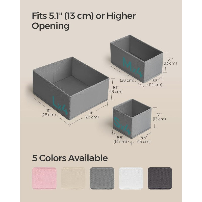 AEELLEEA 12 Pack Drawer Organizer Set, Foldable Fabric Storage Baskets in 3 Sizes for Socks Underwear Bras Ties, Dove Gray