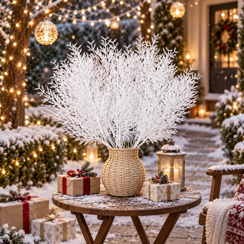 AEELLEEA 50 Pcs White Artificial Christmas Branches, 12.4 Inch Frosted Snowy Stems for Vase Arrangement Wreath Winter Holiday Decor