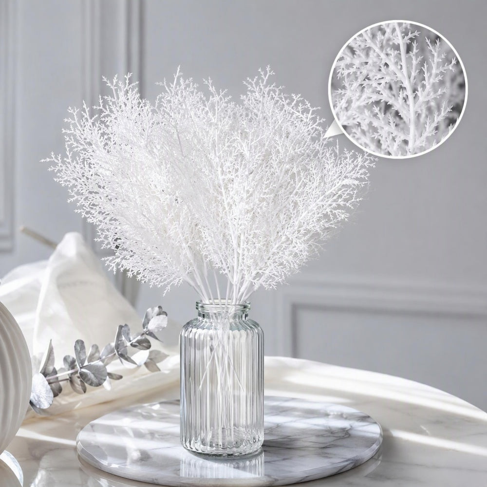 AEELLEEA 50 Pcs White Artificial Christmas Branches, 12.4 Inch Frosted Snowy Stems for Vase Arrangement Wreath Winter Holiday Decor