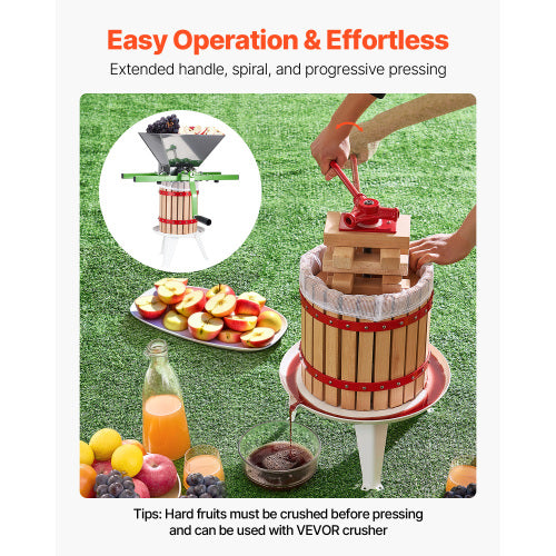 AEELLEEA 12L Fruit Wine Press, Natural Beechwood Manual Juice Press for Grape Apple Cider Making
