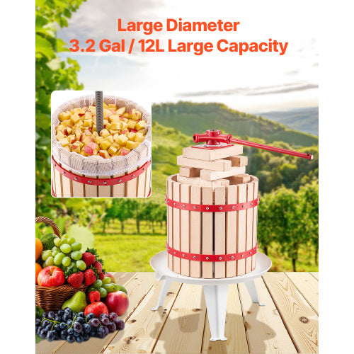 AEELLEEA 12L Fruit Wine Press, Natural Beechwood Manual Juice Press for Grape Apple Cider Making