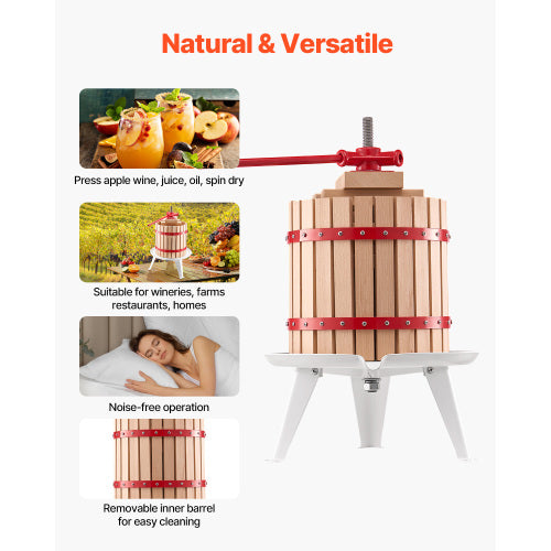 AEELLEEA 12L Fruit Wine Press, Natural Beechwood Manual Juice Press for Grape Apple Cider Making