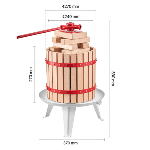 AEELLEEA 12L Fruit Wine Press, Natural Beechwood Manual Juice Press for Grape Apple Cider Making
