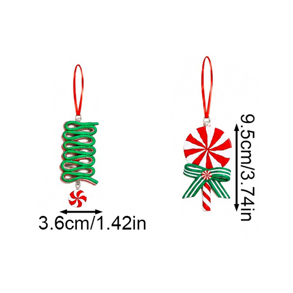 AEELLEEA 18 Pack Christmas Polymer Clay Ornaments, 1.42 to 3.74 Inch Candy Cane Lollipop Hanging Charms with Cords, Red Green White