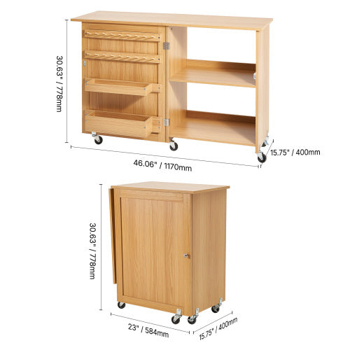 AEELLEEA Folding Sewing Table with Storage, Mobile Craft Cabinet with Wheels for Sewing Room