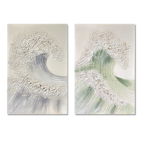 AEELLEEA 2 Piece Ocean Wave Textured Wall Art, 3D Thick Paint Canvas Painting for Entryway Living Room Decor