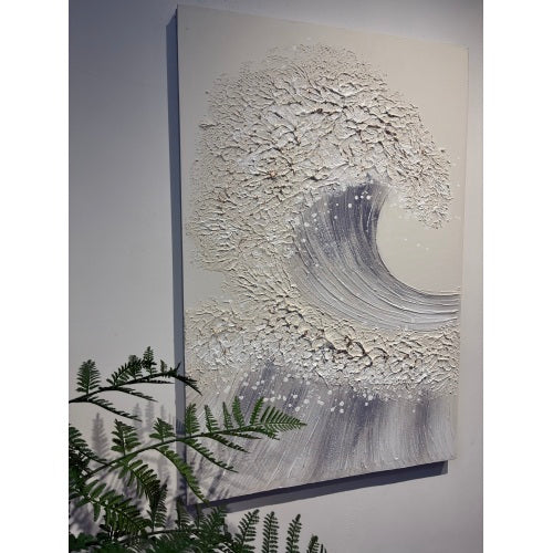 AEELLEEA 2 Piece Ocean Wave Textured Wall Art, 3D Thick Paint Canvas Painting for Entryway Living Room Decor