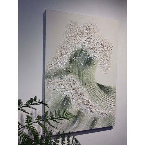 AEELLEEA 2 Piece Ocean Wave Textured Wall Art, 3D Thick Paint Canvas Painting for Entryway Living Room Decor