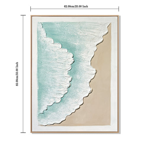 AEELLEEA 2 Piece Coastal Beach Wave Textured Wall Art, 3D Thick Texture Framed Canvas Art for Living Room