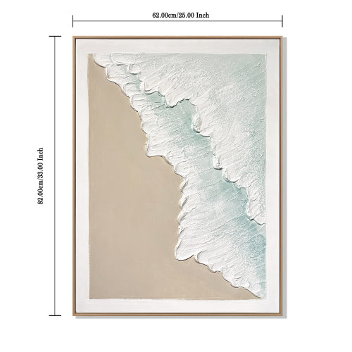 AEELLEEA 2 Piece Coastal Beach Wave Textured Wall Art, 3D Thick Texture Framed Canvas Art for Living Room