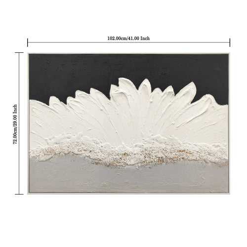 AEELLEEA Black White 3D Textured Wave Wall Art, Framed Thick Impasto Canvas Painting for Living Room