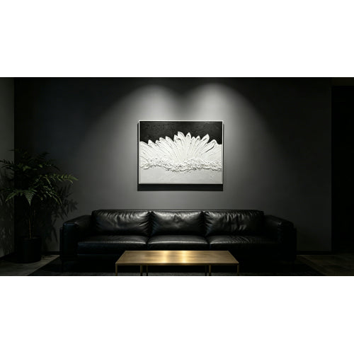 AEELLEEA Black White 3D Textured Wave Wall Art, Framed Thick Impasto Canvas Painting for Living Room