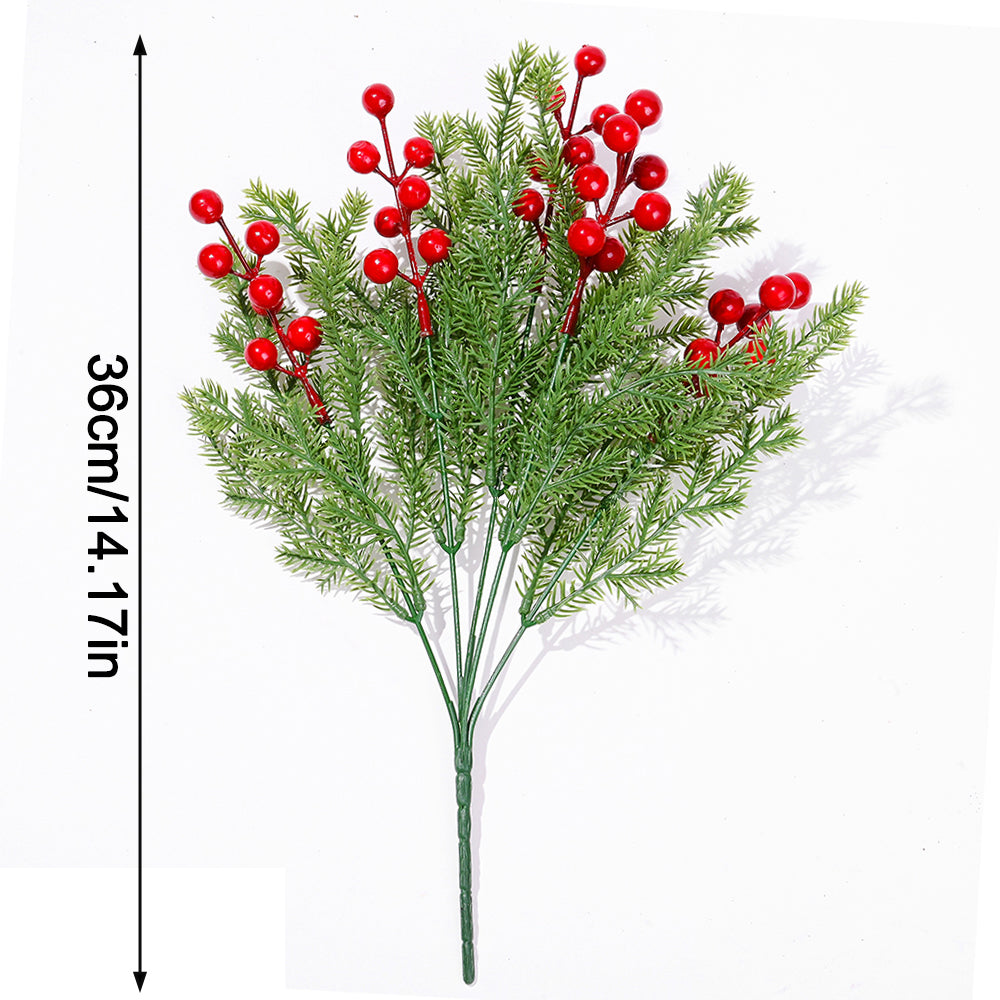AEELLEEA 4 Bundles Artificial Pine Cypress Stems with Red Berries, 14.2 Inch 5 Head Foam Greenery Picks for Vase Christmas Decor