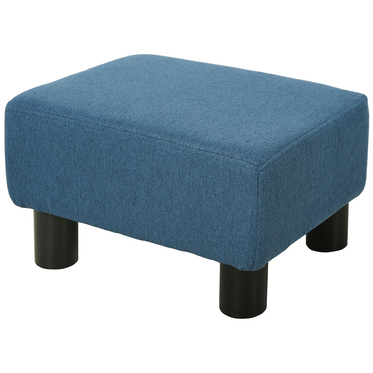 Blue Linen Upholstered Small Ottoman Foot Rest, Rectangular Padded Foot Stool, Multi-use Accent Stool for Living Room Bedroom Entryway, 243lbs Weight Capacity