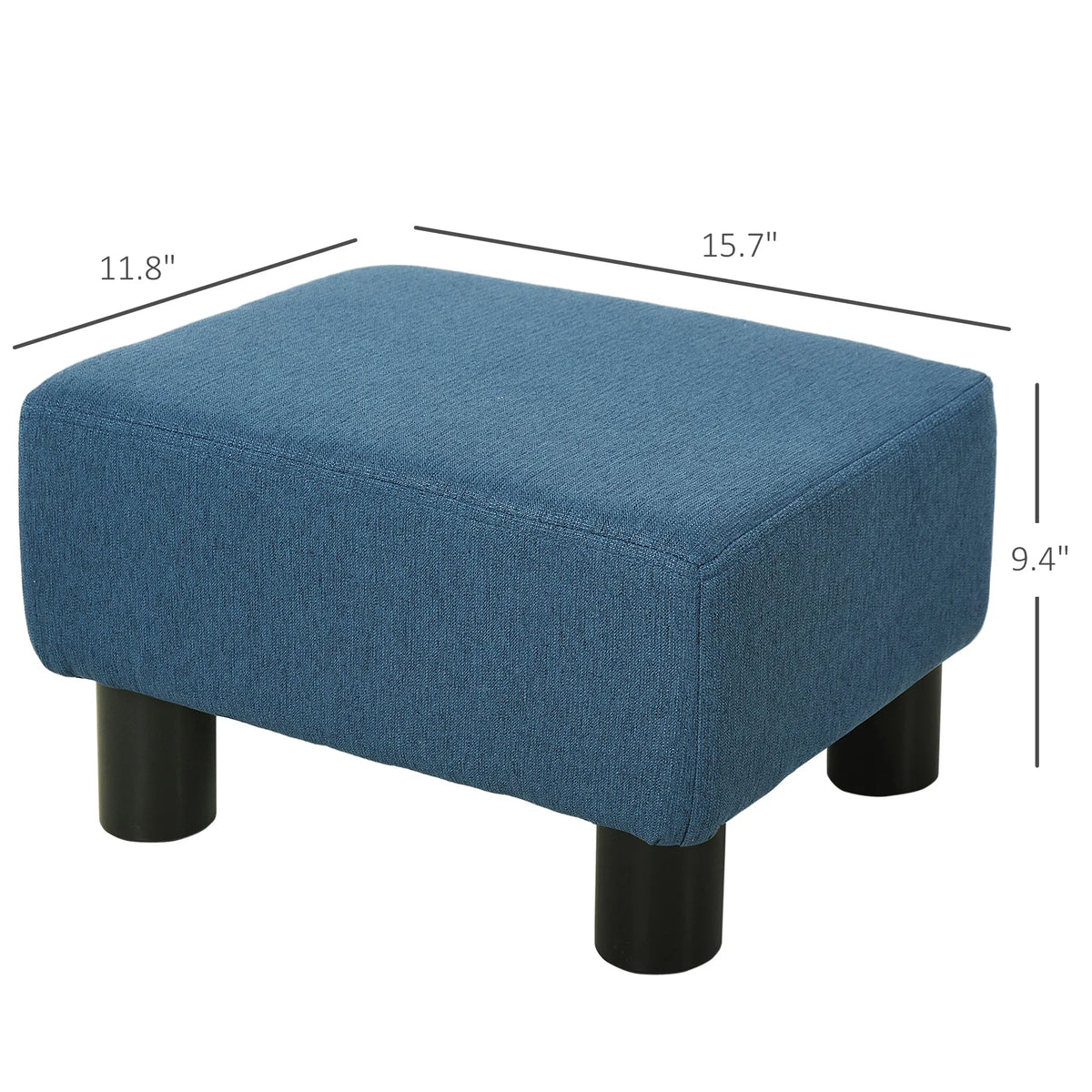 Blue Linen Upholstered Small Ottoman Foot Rest, Rectangular Padded Foot Stool, Multi-use Accent Stool for Living Room Bedroom Entryway, 243lbs Weight Capacity
