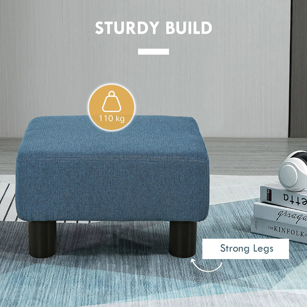 Blue Linen Upholstered Small Ottoman Foot Rest, Rectangular Padded Foot Stool, Multi-use Accent Stool for Living Room Bedroom Entryway, 243lbs Weight Capacity