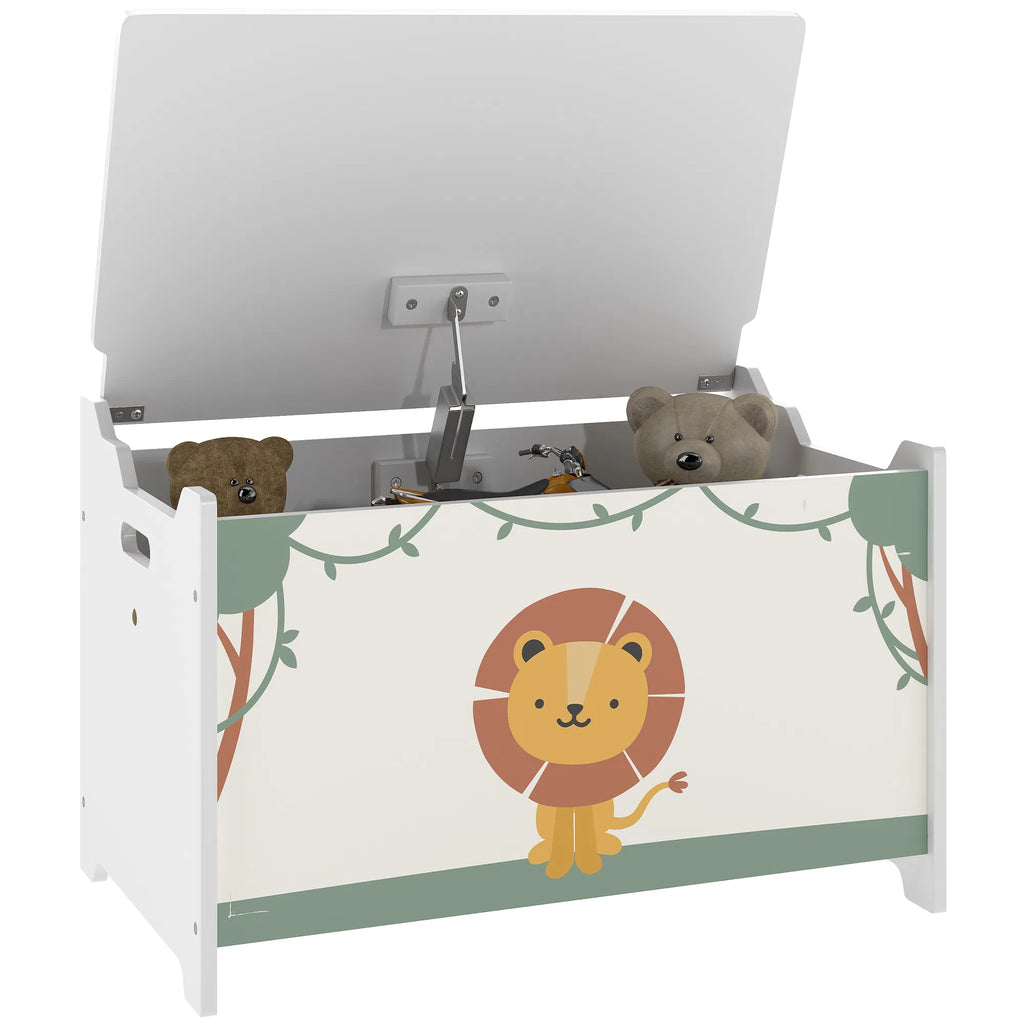 Kids Toy Chest with Safety Hinge, Lion Print Wooden Toy Box with Lid & Cutout Handles, Toy Storage Organizer for Playroom Nursery Bedroom, Green