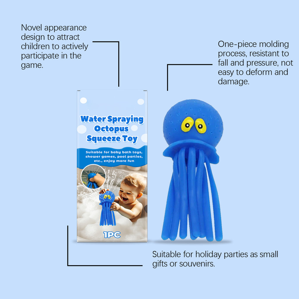 Octopus Water Spraying Squeeze Toy, Kids Bath & Pool Water Toy, Blue, 6.29 in