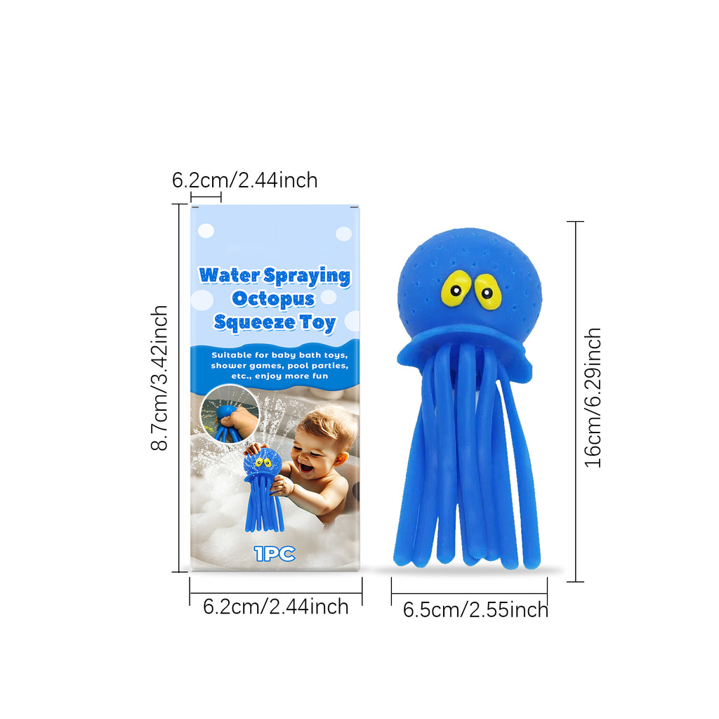Octopus Water Spraying Squeeze Toy, Kids Bath & Pool Water Toy, Blue, 6.29 in