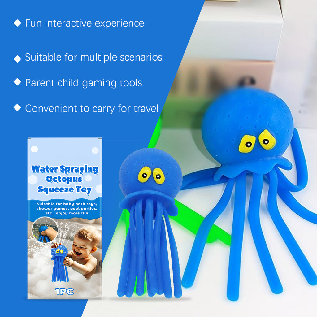 Octopus Water Spraying Squeeze Toy, Kids Bath & Pool Water Toy, Blue, 6.29 in