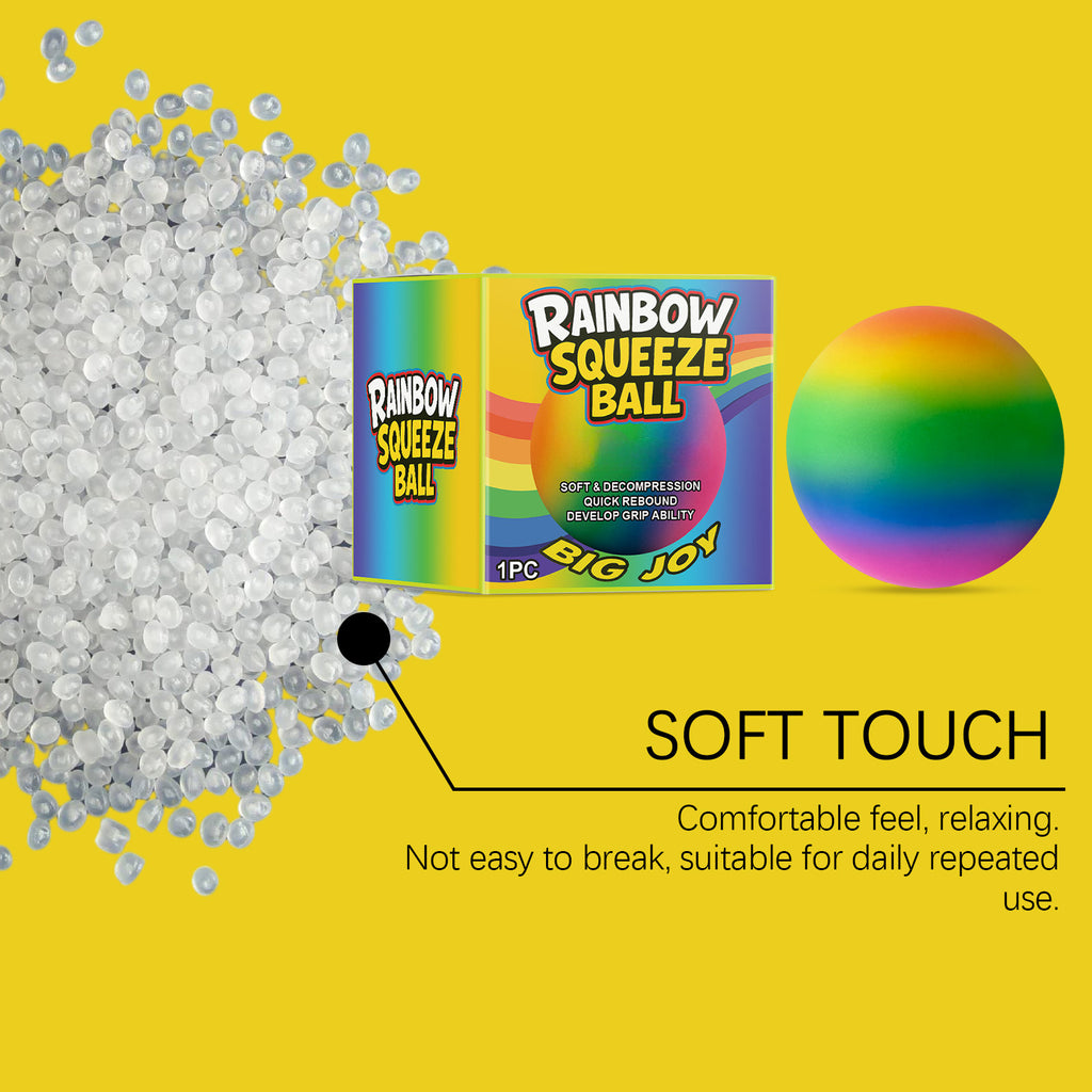 Rainbow Squeeze Stress Ball, Soft TPR Fidget Toy for Stress Relief, Hand Exercise and Sensory Play, 2.36 in