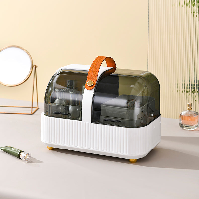 Acrylic Makeup Organizer, Multi-Function Vanity Cosmetic Storage Box with Makeup Brush Slot, Desktop Cosmetic Display Case